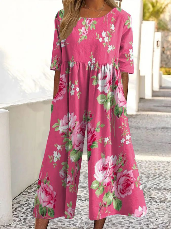 Women's H-Line Crew Neck Daily Going Out Casual Printing Floral Summer Ankle Pants Jumpsuit Romper