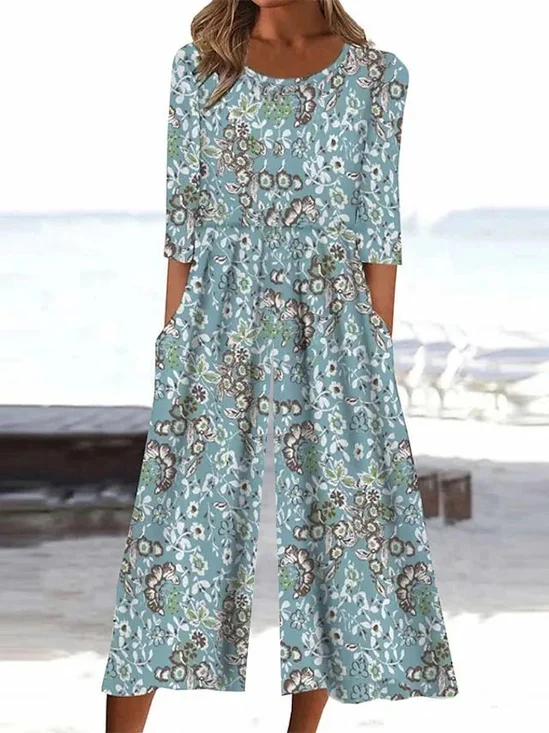 Women's H-Line Crew Neck Daily Going Out Casual Printing Floral Summer Ankle Pants Jumpsuit Romper