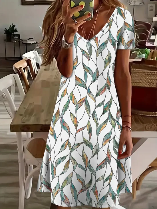 Women's Floral Print Casual V-Neck Short Sleeve Dress