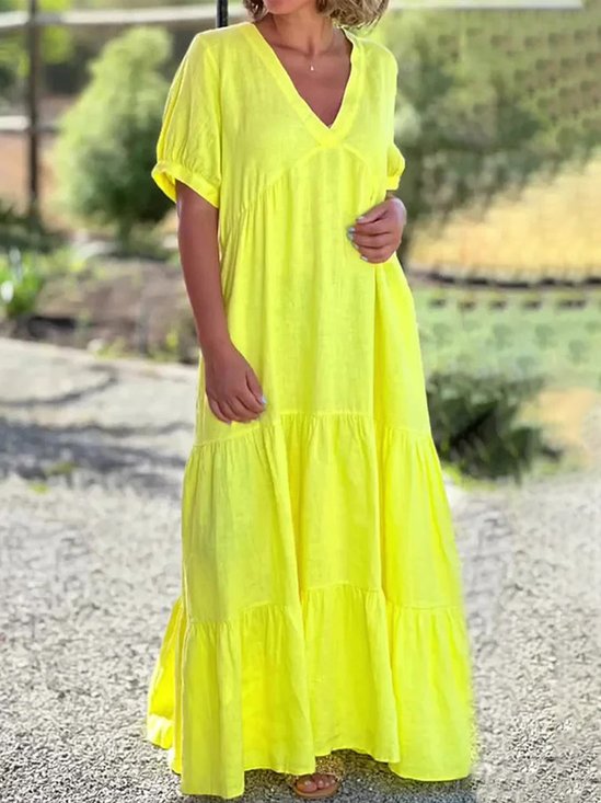 Casual Plain V Neck Maxi Dress