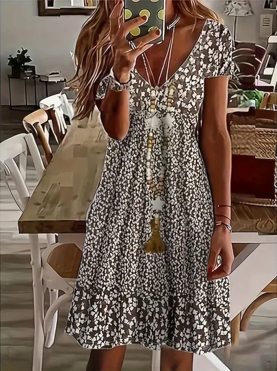 Women's Floral Print Casual V-Neck Short Sleeve Dress