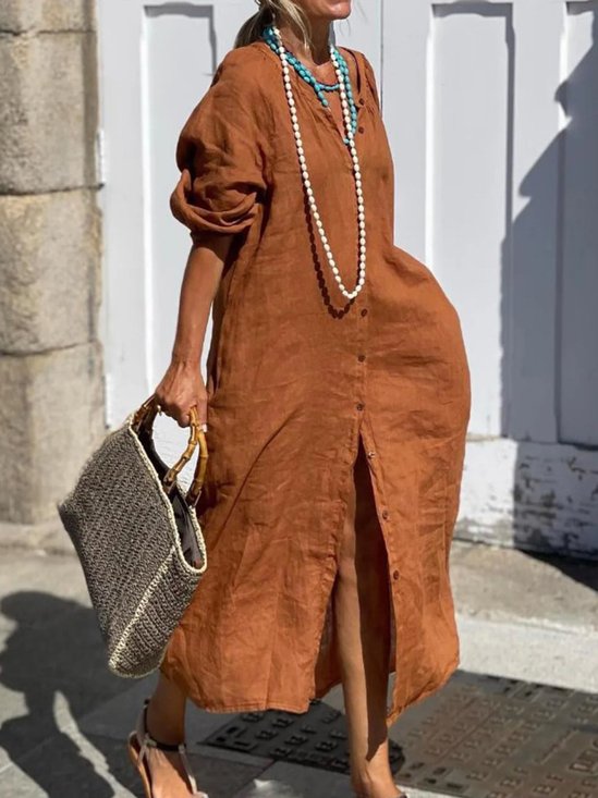 Casual Plain V Neck Maxi Dress
