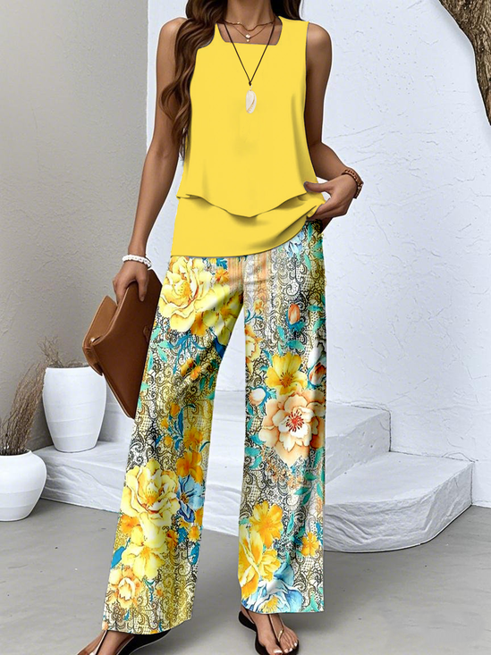 Floral Casual Two-Piece Set With No