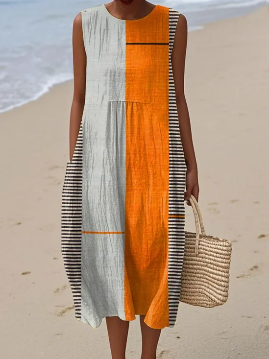 Casual Regular Fit Striped Cotton Dress With No