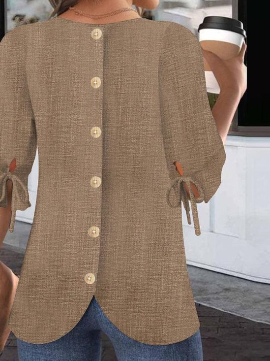 Cotton Plain Street Balloon Sleeve Blouse