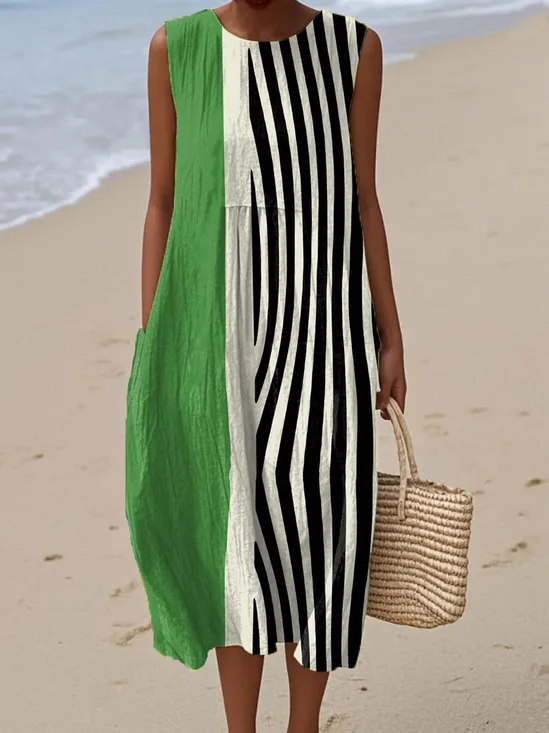 Crew Neck Casual Dress With No