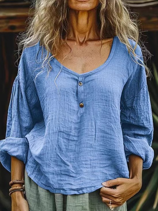 Casual Plain Crew Neck Blouse