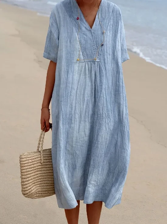 Plain V Neck Casual Dress With No