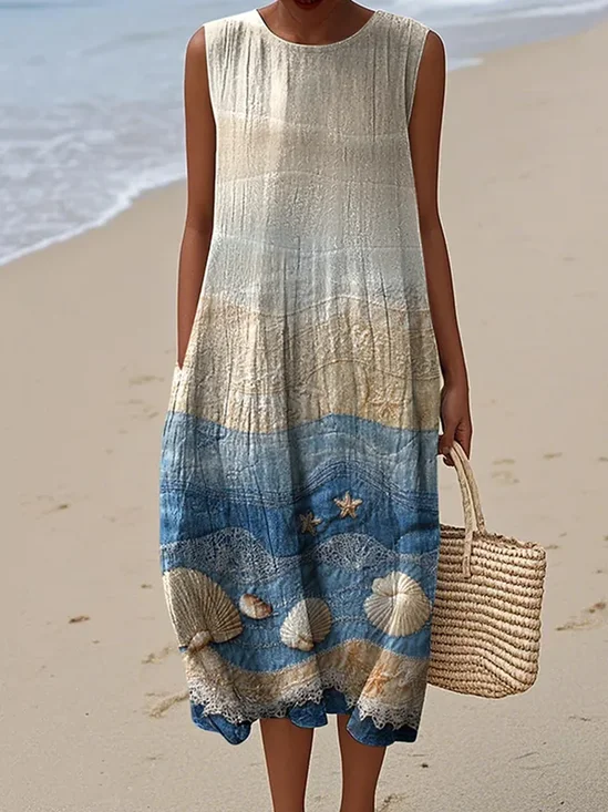 Crew Neck Casual Dress With No