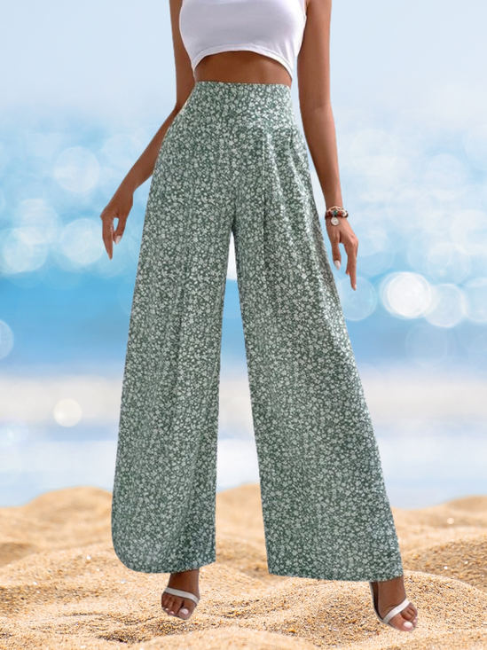 Women's  Elastic Waist H-Line Wide Leg Pants Daily Going Out Pants Blue Casual Floral Ebroidered Floral Spring/Fall Pants