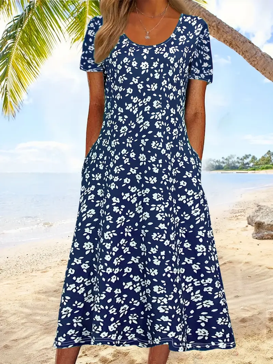Women's Floral Print Casual Crew Neck Dress