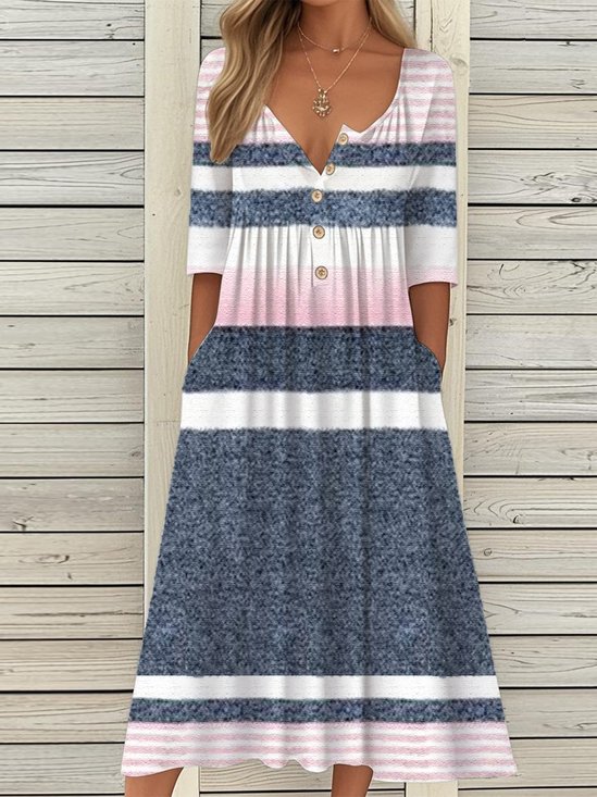 Holiday Half Button Pocket Hem Long Dress