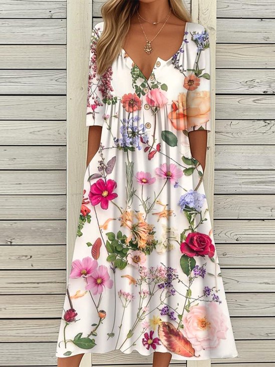 Casual Half Open Collar Dress With No