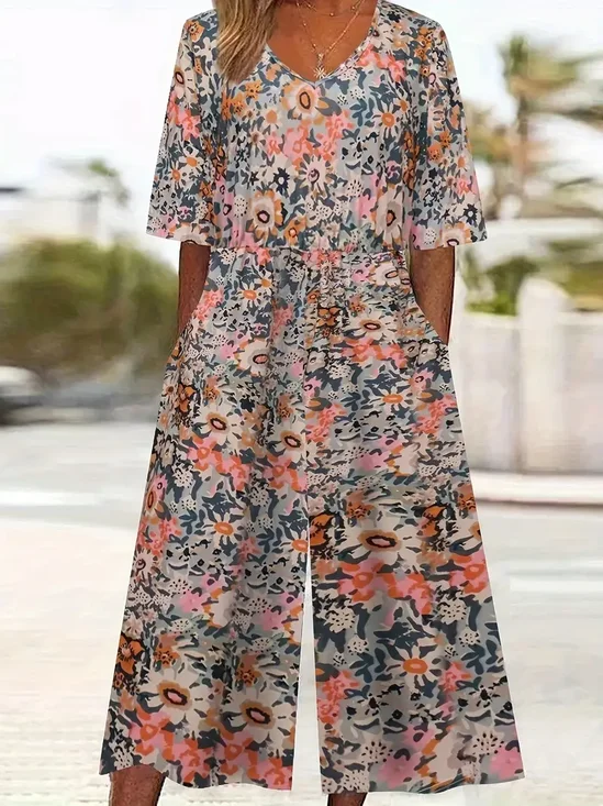 Women's H-Line V Neck Daily Going Out Casual Printing Floral Summer Ankle Pants Jumpsuit Romper