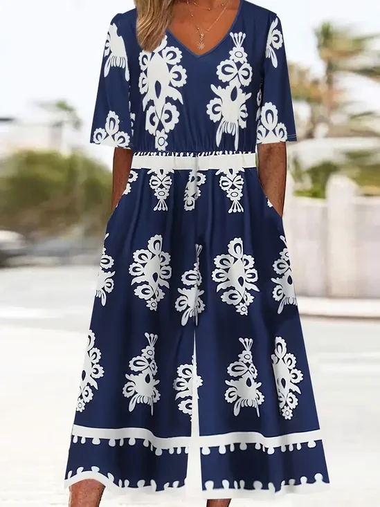 Women's H-Line V Neck Daily Going Out Casual Printing Floral Summer Ankle Pants Jumpsuit Romper