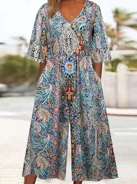 Women's H-Line V Neck Daily Going Out Casual Printing Floral Summer Ankle Pants Jumpsuit Romper