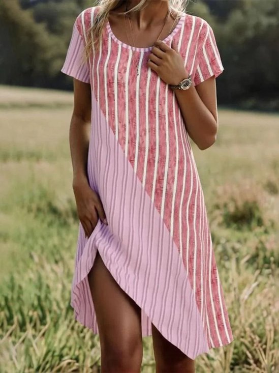 Crew Neck Vacation Dress With No