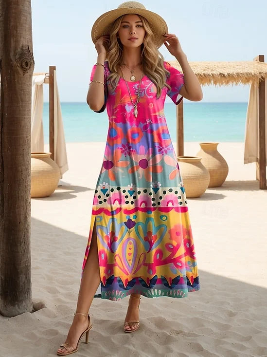 Women's Vintage Art Floral Print Dress