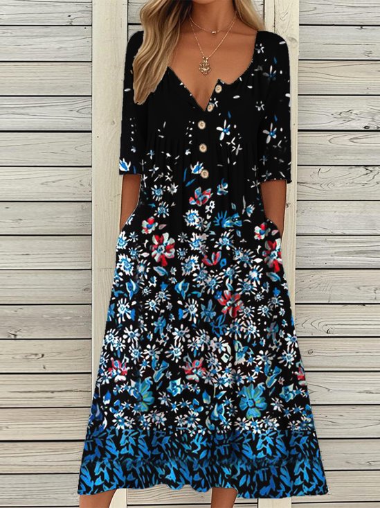 Casual Gradient Pattern Loose Half Open Collar Dress