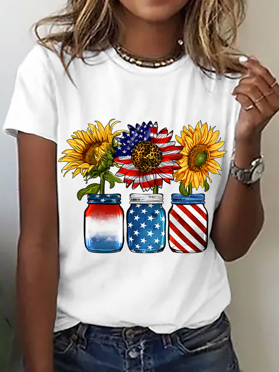 America Sunflower Cotton T-Shirt