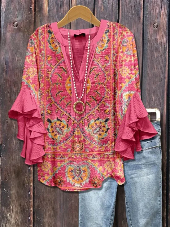 Women's Floral Ruffle Sleeve Top