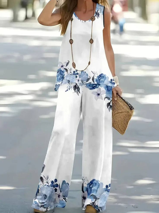 Women's Floral Print Casual Vest and Pants Two-Piece Set