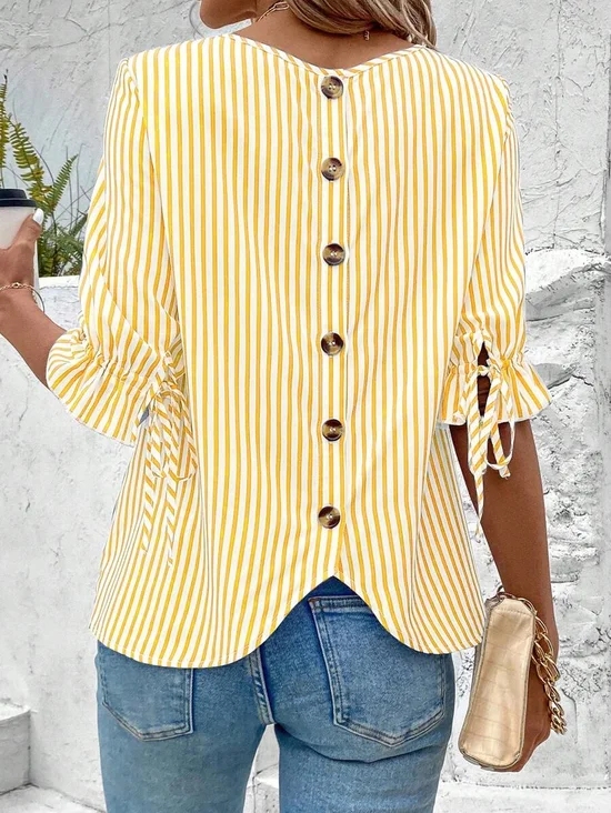 Simple Crew Neck Balloon Sleeve Blouse