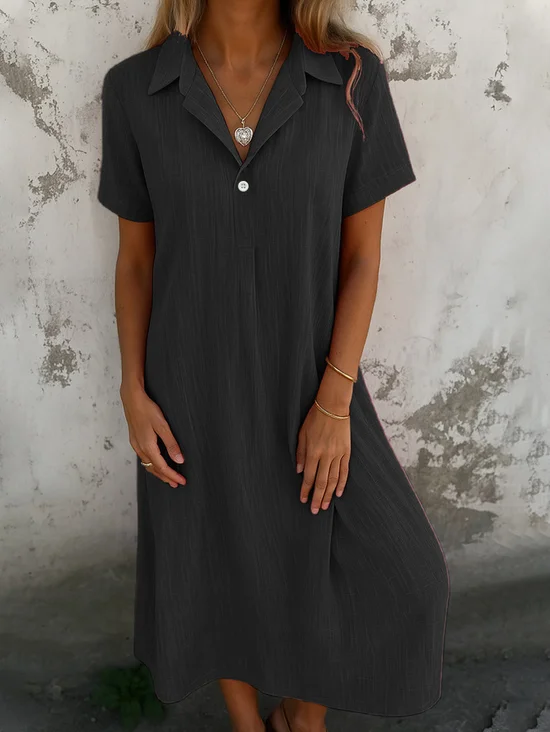Cotton Shirt Collar Casual Dress With No
