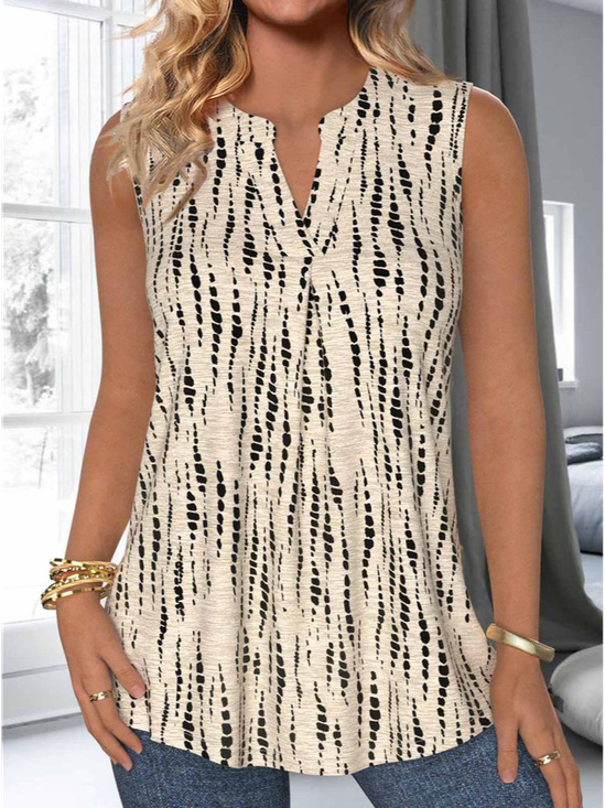 Loose V Neck Casual Striped Tank Top