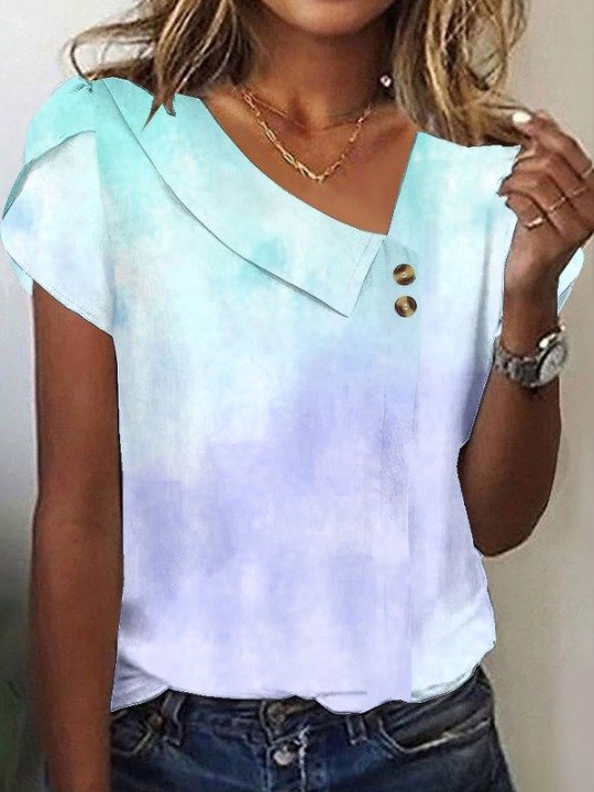 Women's Short Sleeve T-shirt Summer Color1 Geometric Buckle Asymmetrical Daily Going Out Vintage Top