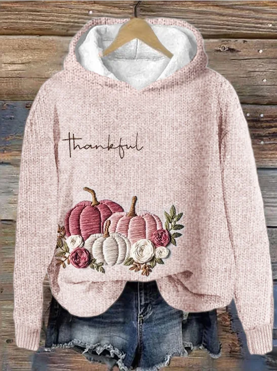 Floral Casual Cotton Loose Hoodie