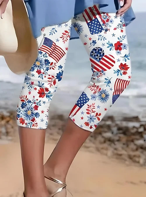 Independence Day Patriotic Leggings Capri Pants