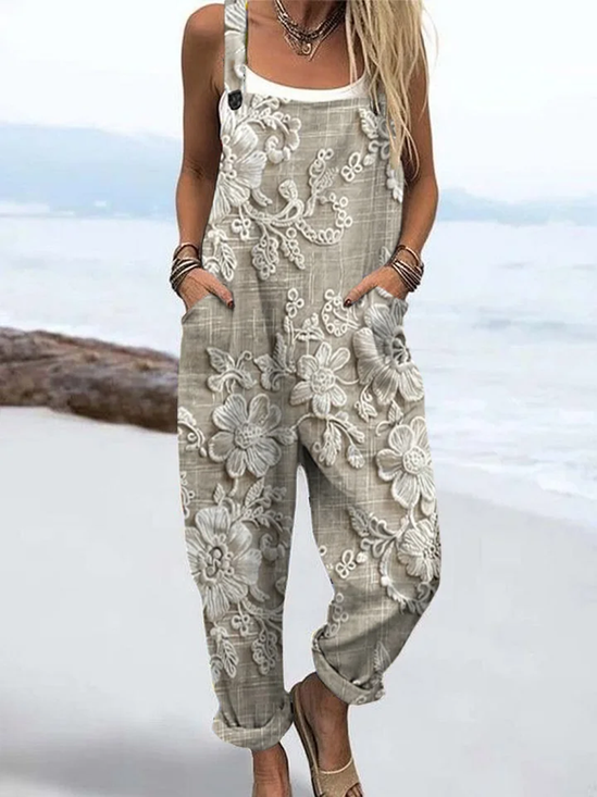 Women's H-Line Overall Square Neck Daily Going Out Casual Printing Floral Spring/Fall Long Jumpsuit Romper