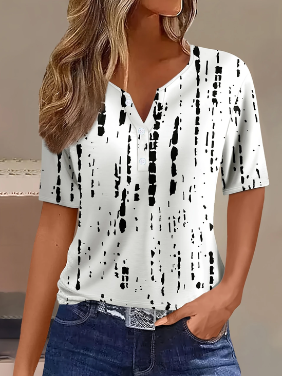 Women's Short Sleeve T-shirt Summer White Striped Printing Crew Neck Daily Going Out Casual Top