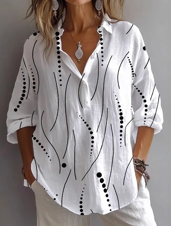 Women's Long Sleeve Shirt Spring/Fall White Striped Printing Shirt Collar Daily Going Out Casual Top