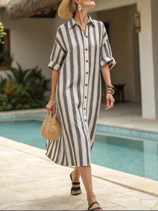 Cotton and linen women's resort shirt dress