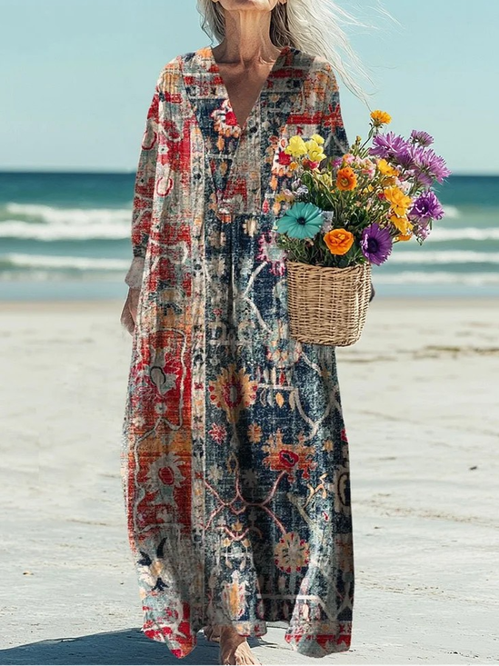 Women's Vintage Art Print Casual Dress