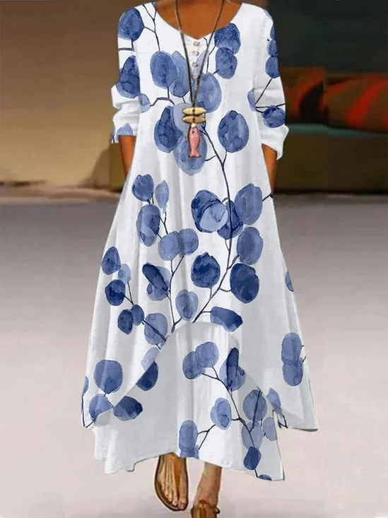 Women's Casual Double Layer Color Ink Floral Dress