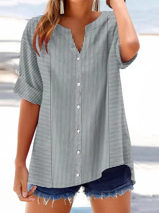 V Neck Ethnic Cotton Shirt