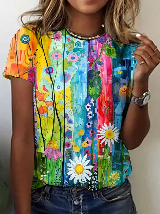 Painting Cotton Casual Regular Fit T-Shirt