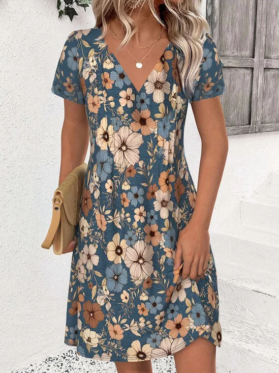 V Neck Regular Fit Simple Dress