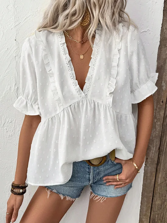 Women Casual Plain Summer Polyester Micro-Elasticity Regular Fit Regular A-Line Regular Shirts