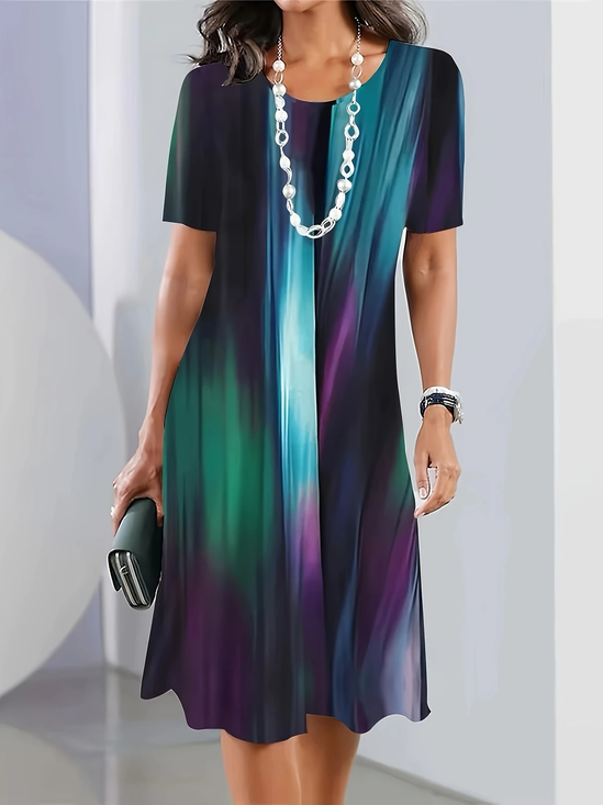 Women's Short Sleeve Summer As Picture Abstract Printing Crew Neck Daily Going Out Vintage Midi H-Line Tunic Dress