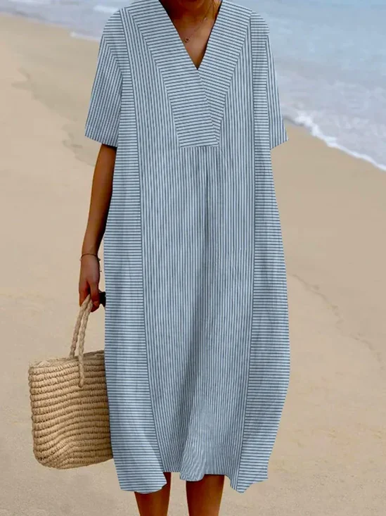 Casual Crew Neck Striped Regular Fit Dress With No