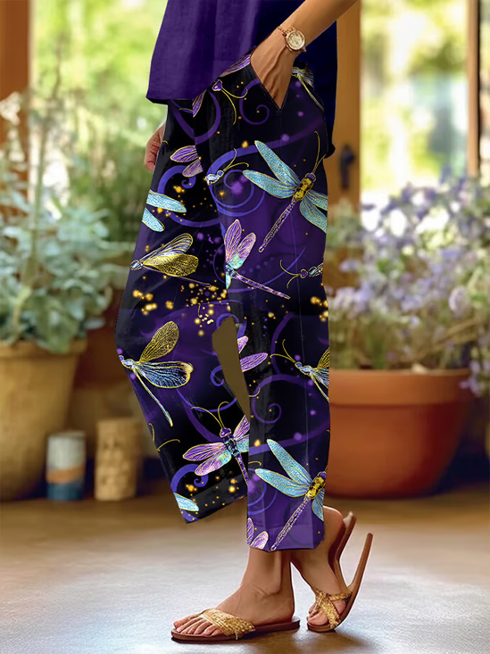 Women's  H-Line Baggy Pants Daily Going Out Pants Purple Casual Printing Floral Spring/Fall Pants
