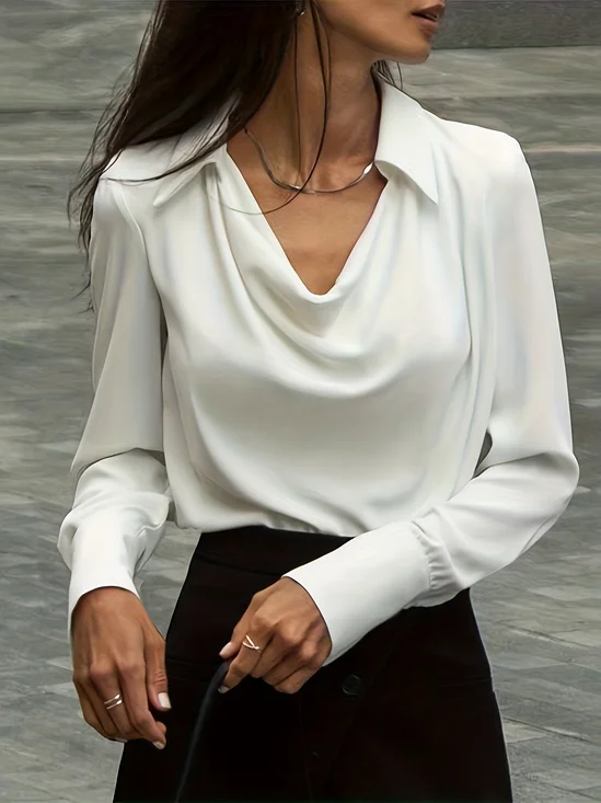 Semi Formal Cowl Neck Loose Plain Shirt