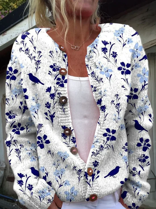 Crew Neck Loose Ethnic Cardigan