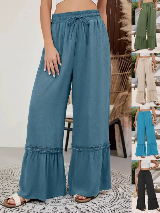 Women's  Elastic Waist H-Line Wide Leg Pants Daily Going Out Pants Blue Casual Split Joint Plain Spring/Fall Pants
