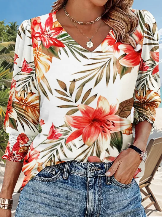 Floral Casual Cotton T-Shirt