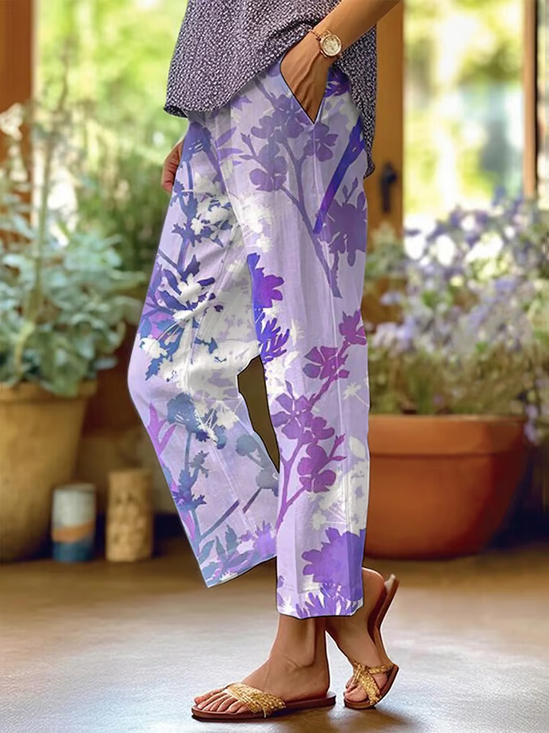 Women's  H-Line Baggy Pants Daily Going Out Pants Purple Casual Printing Floral Spring/Fall Pants
